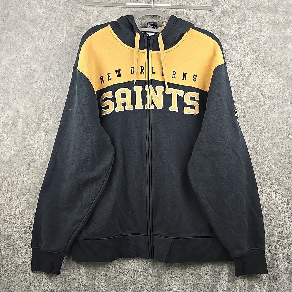 New Orleans Saints Reebok Hoodie Mens Large Black Full Zip Football Logo